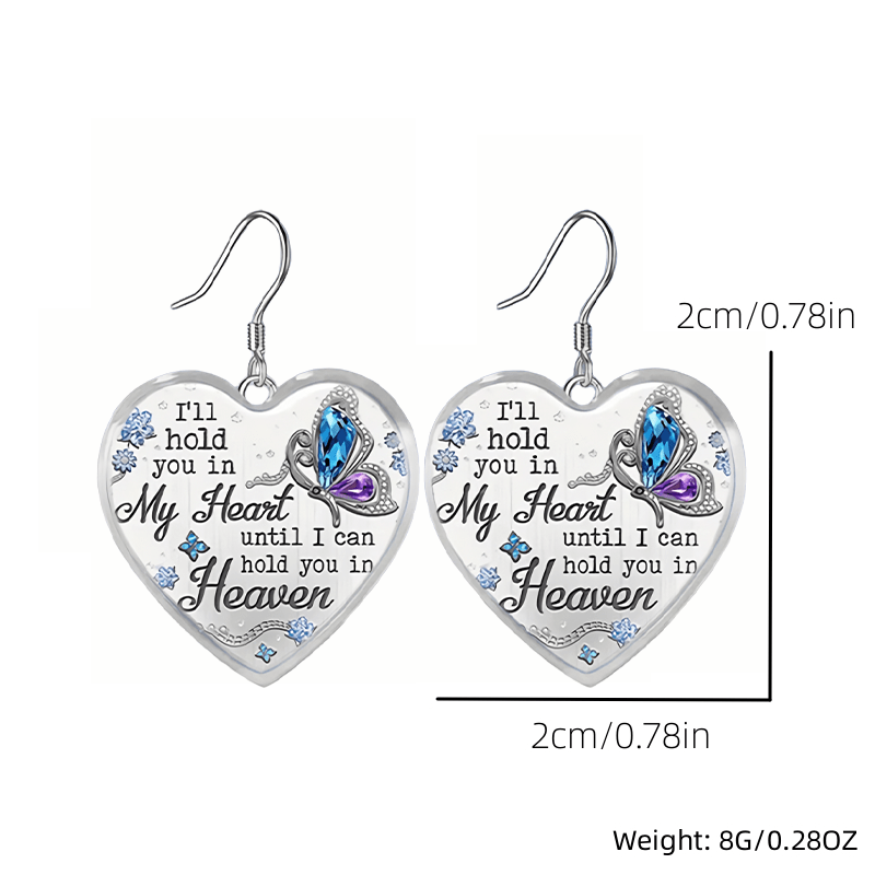 Gemstone Butterfly Glass Earrings - Heart Shaped Pendant