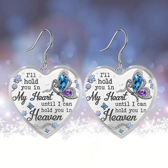 Gemstone Butterfly Glass Earrings - Heart Shaped Pendant