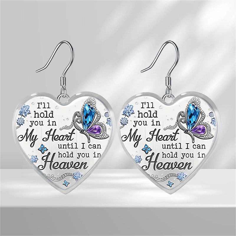 Gemstone Butterfly Glass Earrings - Heart Shaped Pendant