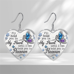 Gemstone Butterfly Glass Earrings - Heart Shaped Pendant