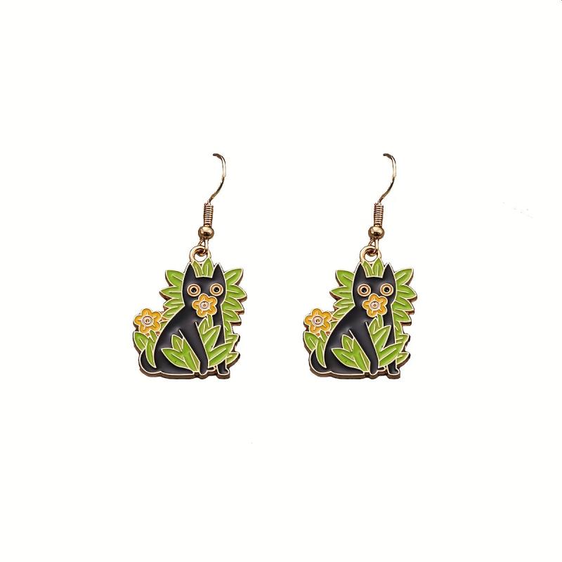 Cartoon Potted Cat Earrings Creative Flower Earrings
