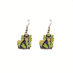 Cartoon Potted Cat Earrings Creative Flower Earrings