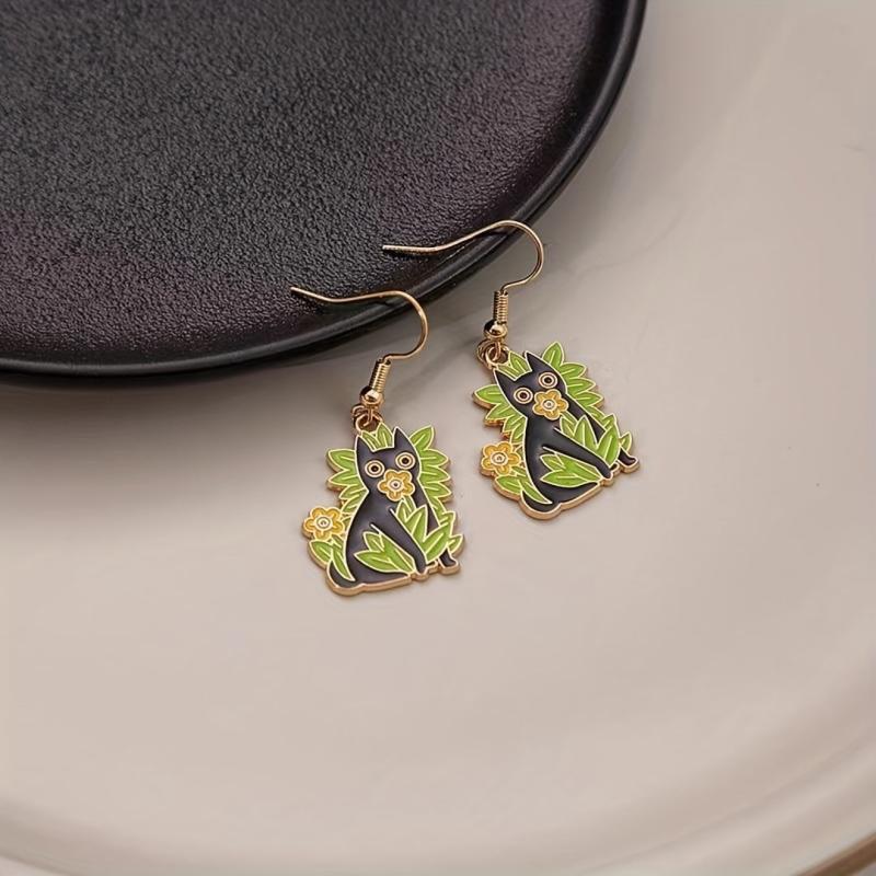 Cartoon Potted Cat Earrings Creative Flower Earrings
