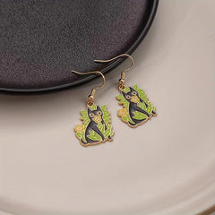 Cartoon Potted Cat Earrings Creative Flower Earrings
