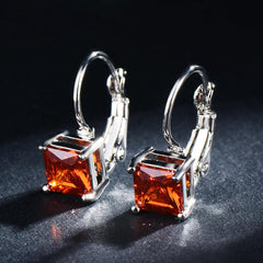 Red Pink Stone Drop Earrings Hoop Earrings Wedding Jewelry