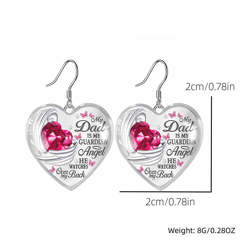 Pink Gemstones & Wing Pattern Heart Glass Pendant Necklace Earrings Set
