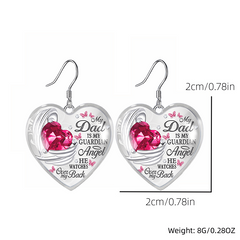Pink Gemstones & Wing Pattern Heart Glass Pendant Necklace Earrings Set
