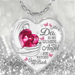 Pink Gemstones & Wing Pattern Heart Glass Pendant Necklace Earrings Set