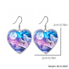 Snowy Night Wolf Pattern Glass Pendant Jewelry Set