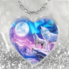 Snowy Night Wolf Pattern Glass Pendant Jewelry Set
