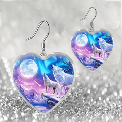 Snowy Night Wolf Pattern Glass Pendant Jewelry Set