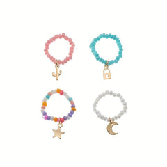 Colorful Beaded Rice Beads Adjustable Funny Ring Set