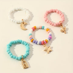 Colorful Beaded Rice Beads Adjustable Funny Ring Set