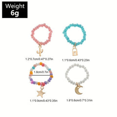 Colorful Beaded Rice Beads Adjustable Funny Ring Set