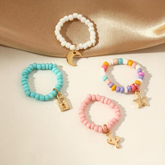 Colorful Beaded Rice Beads Adjustable Funny Ring Set