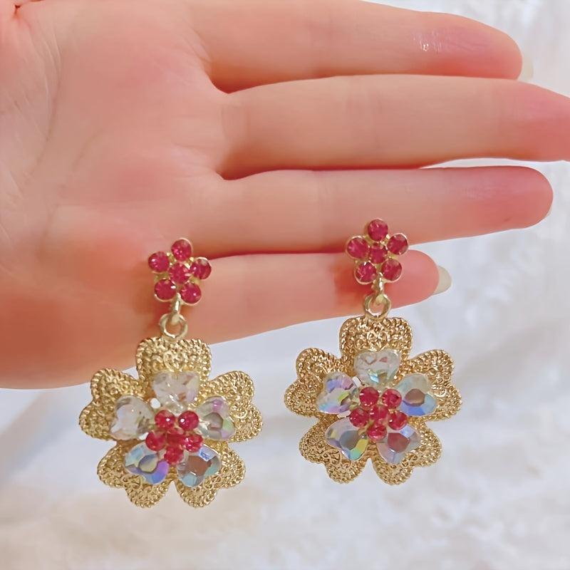Flower Zircon Stud Earrings Leaves Rhinestone Girl Party Jewelry