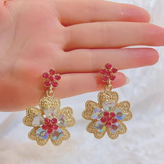 Flower Zircon Stud Earrings Leaves Rhinestone Girl Party Jewelry
