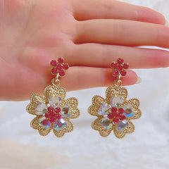 Flower Zircon Stud Earrings Leaves Rhinestone Girl Party Jewelry