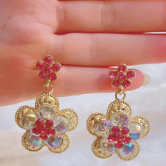Flower Zircon Stud Earrings Leaves Rhinestone Girl Party Jewelry