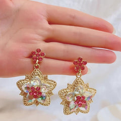 Flower Zircon Stud Earrings Leaves Rhinestone Girl Party Jewelry