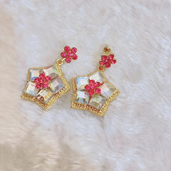 Flower Zircon Stud Earrings Leaves Rhinestone Girl Party Jewelry