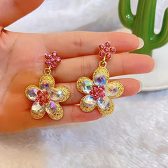 Flower Zircon Stud Earrings Leaves Rhinestone Girl Party Jewelry