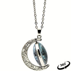 Wolf Head Crescent Moon Crystal Pendant Necklace