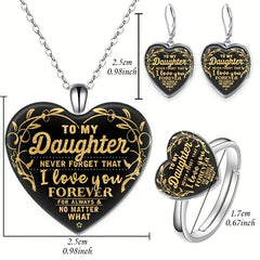 Heart Crystal Pendant Necklace Ring Earrings Set for Daugther