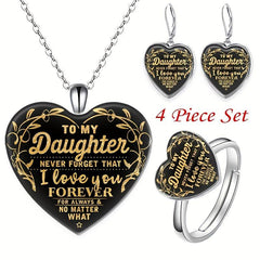 Heart Crystal Pendant Necklace Ring Earrings Set for Daugther