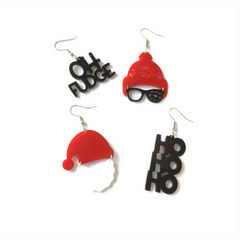 Christmas Asymmetrical Earrings Santa Letters & Snow Glasses Gift