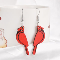 Red Parrot Bird Wooden Earrings Halloween Gift Holiday Gift
