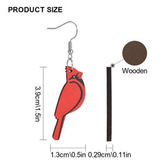 Red Parrot Bird Wooden Earrings Halloween Gift Holiday Gift