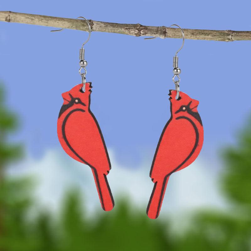 Red Parrot Bird Wooden Earrings Halloween Gift Holiday Gift