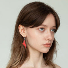 Red Parrot Bird Wooden Earrings Halloween Gift Holiday Gift