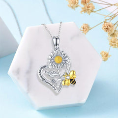 Heart Shaped Sunflower Bee Pendant Necklace for Women