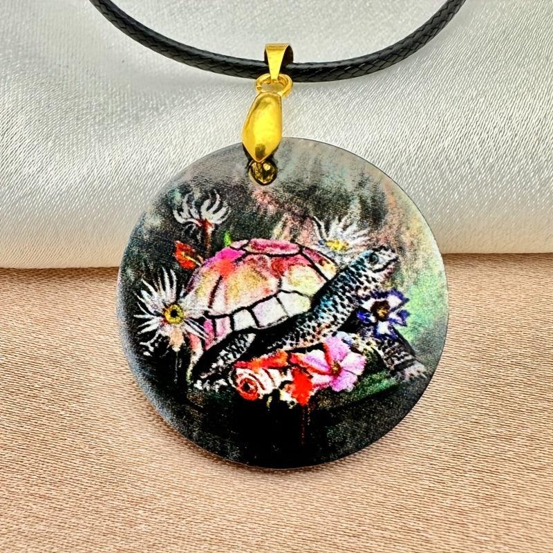 Sea Turtle And Flowers Pendant Necklace Chain Necklace Gift Jewelry
