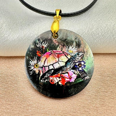 Sea Turtle And Flowers Pendant Necklace Chain Necklace Gift Jewelry