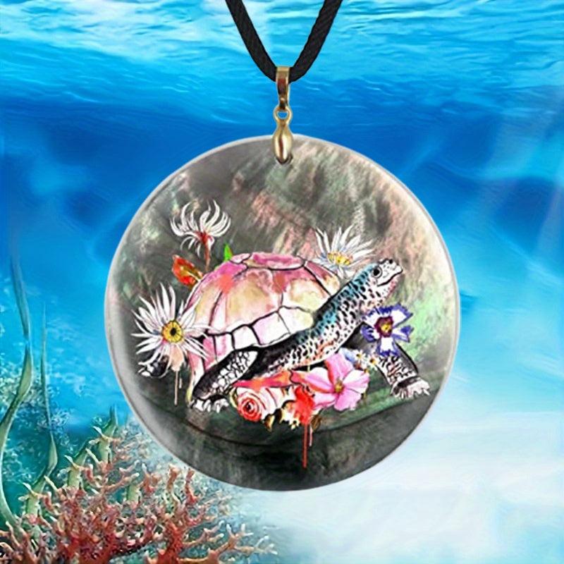Sea Turtle And Flowers Pendant Necklace Chain Necklace Gift Jewelry