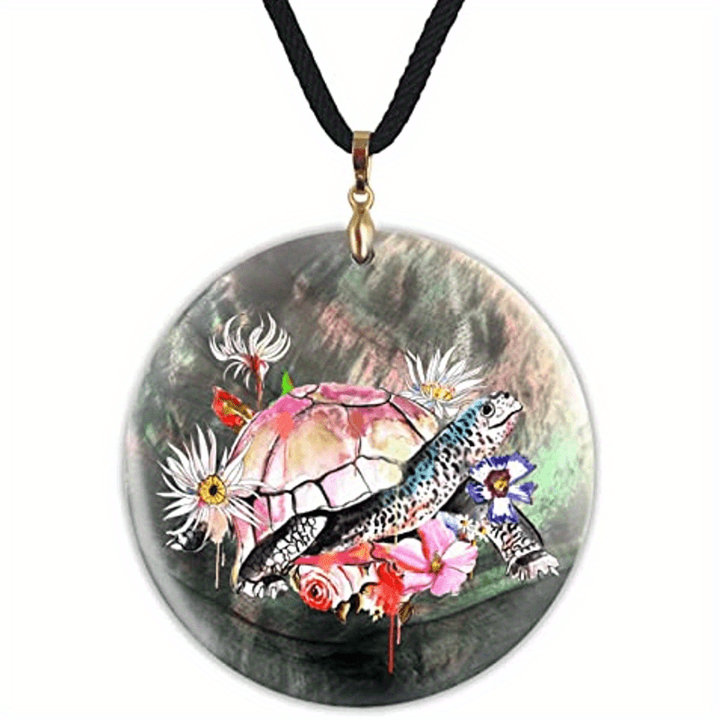 Sea Turtle And Flowers Pendant Necklace Chain Necklace Gift Jewelry