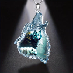 Gothic Wolf Head Crystal Pendant Necklace Hip Hop Style