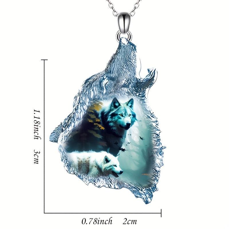 Gothic Wolf Head Crystal Pendant Necklace Hip Hop Style