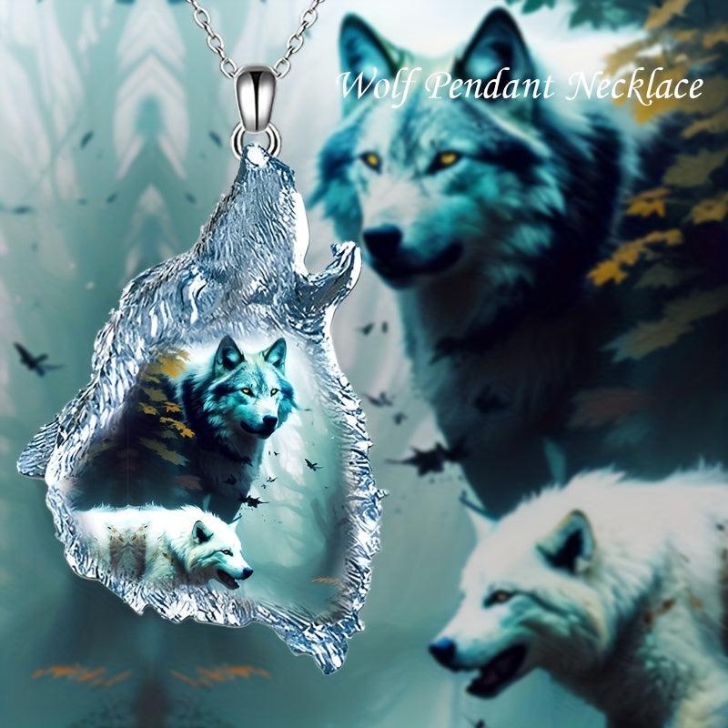Gothic Wolf Head Crystal Pendant Necklace Hip Hop Style