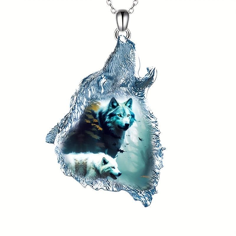 Gothic Wolf Head Crystal Pendant Necklace Hip Hop Style
