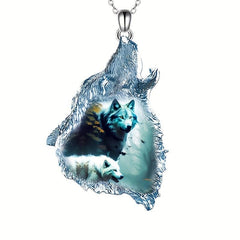 Gothic Wolf Head Crystal Pendant Necklace Hip Hop Style