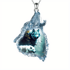 Gothic Wolf Head Crystal Pendant Necklace Hip Hop Style