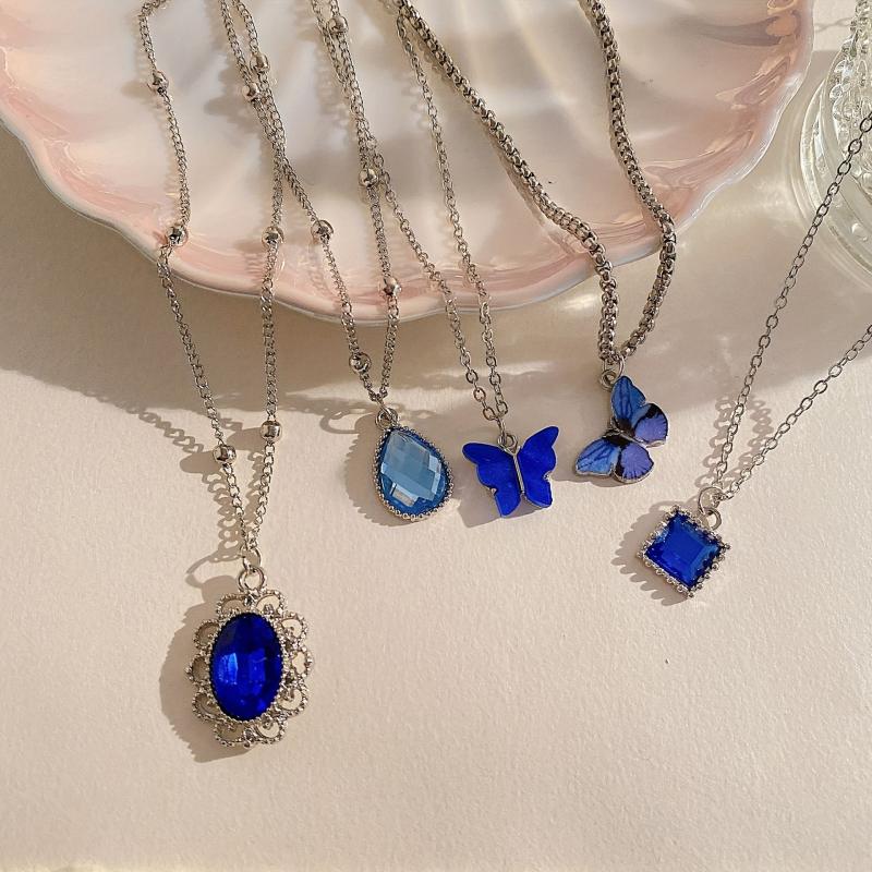 5pcs Butterfly Love Necklaces Water Drop Pendant Necklace