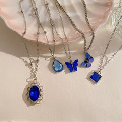 5pcs Butterfly Love Necklaces Water Drop Pendant Necklace