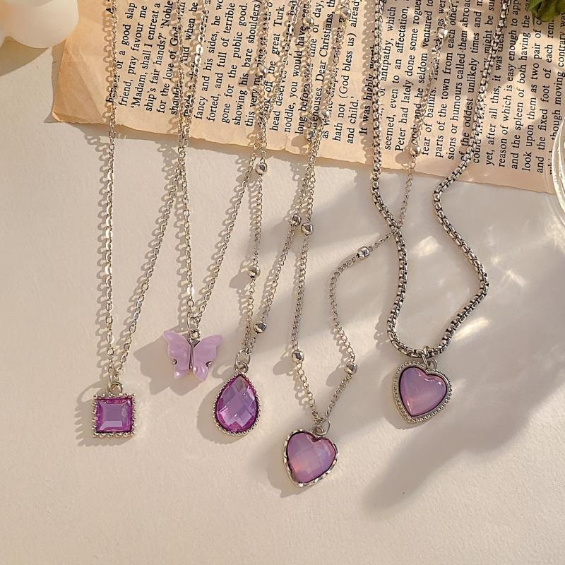 5pcs Butterfly Love Necklaces Water Drop Pendant Necklace