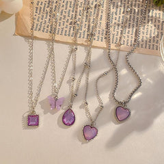 5pcs Butterfly Love Necklaces Water Drop Pendant Necklace