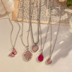5pcs Butterfly Love Necklaces Water Drop Pendant Necklace